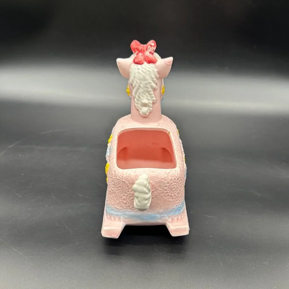 Vintage Baby Rocking Horse Planter Pink Kitsch Napco Taiwan Catch All Storage - Picture 5 of 12